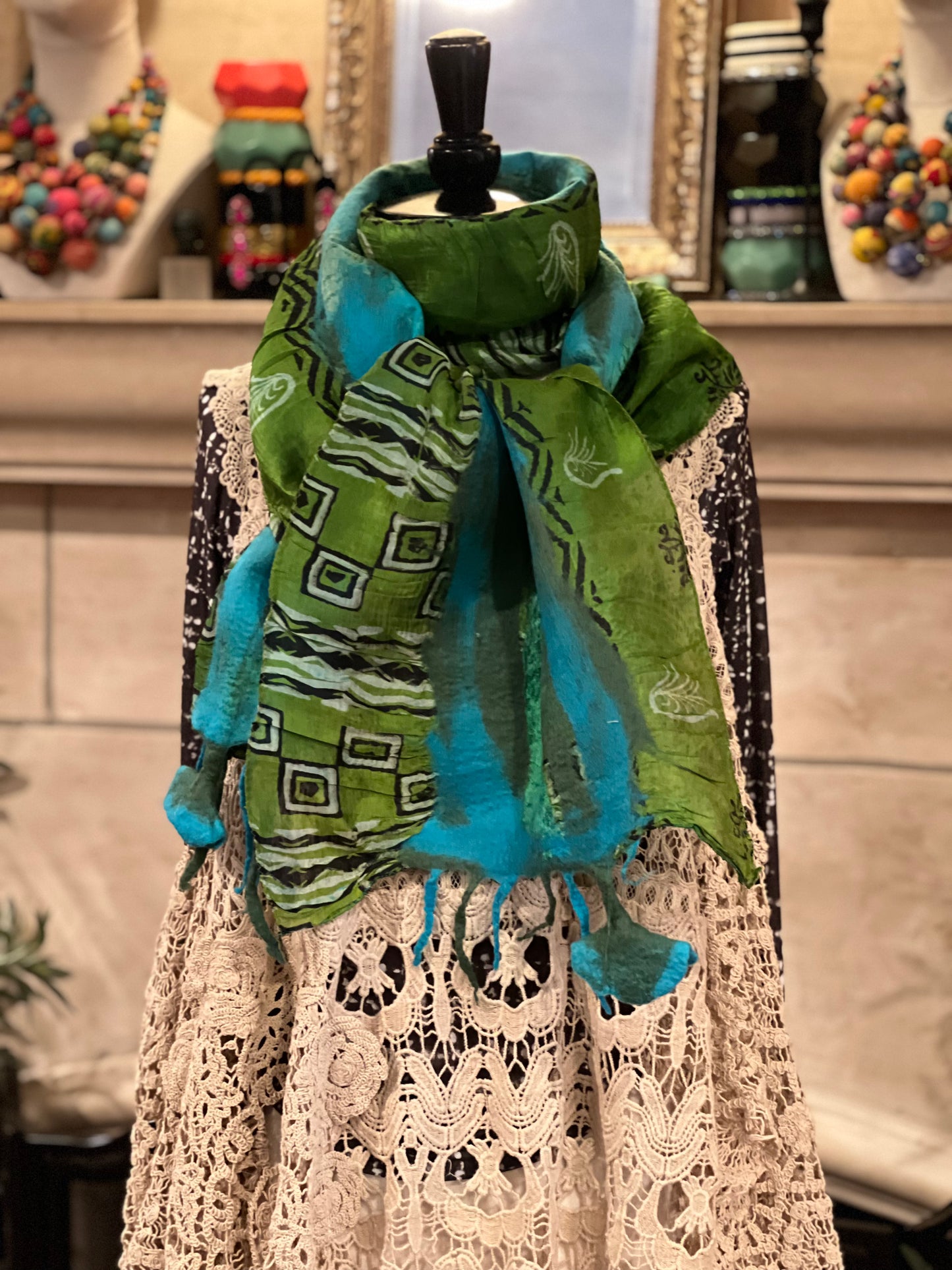 Lotus Scarf in Geometric Green