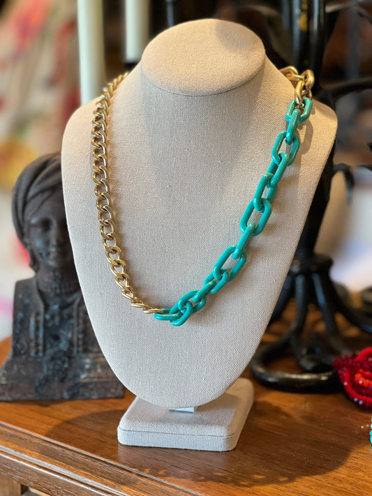 Gold and Turquoise Link Necklace