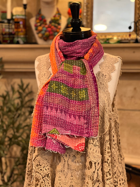 Kantha Scarf in Pink Green