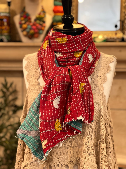 Kantha Scarf in Red Tulip