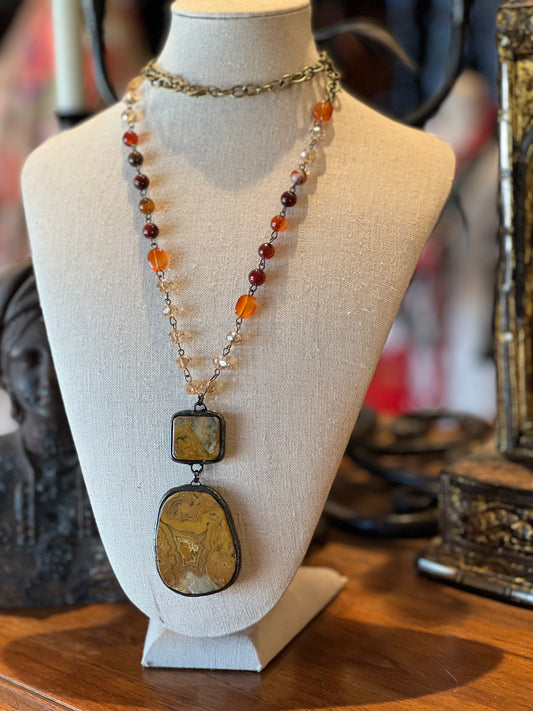 Golden Agate Pendant Necklace
