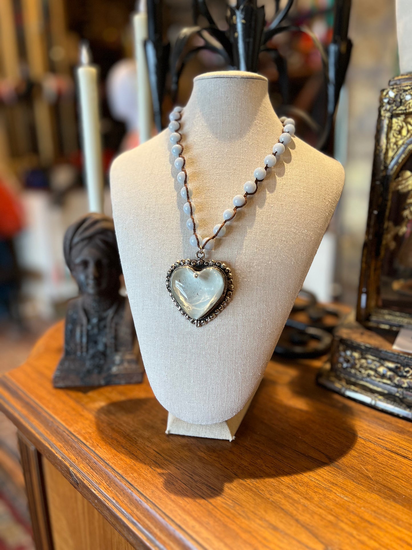 Glass Heart with Blue Jasper Stones 1425