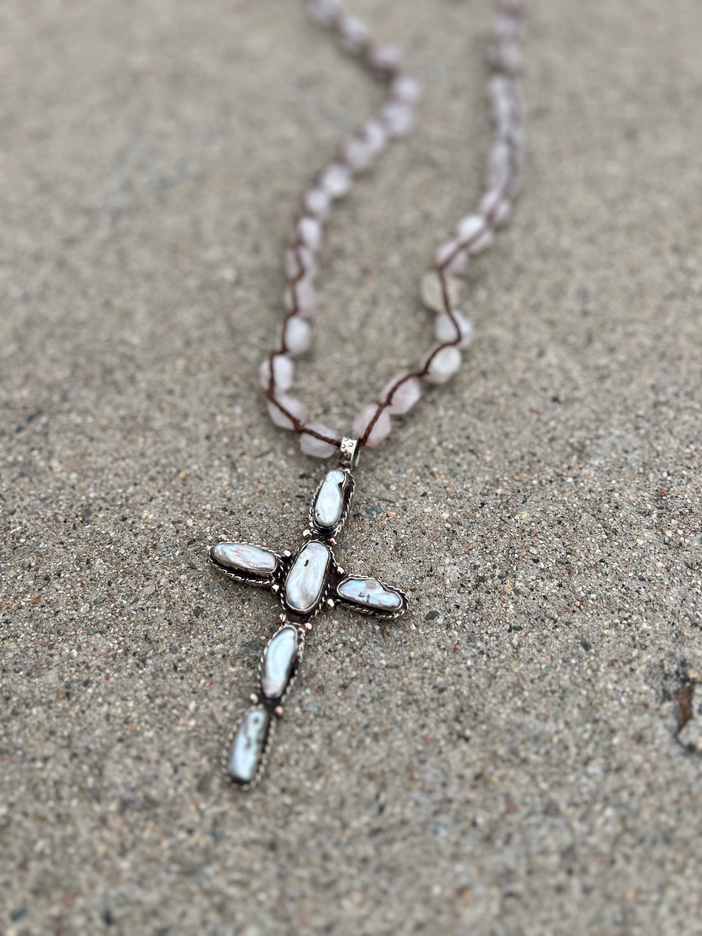 Pearl Cross with Pink Quartz 1426
