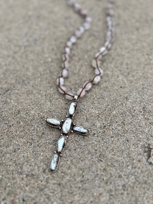 Pearl Cross with Pink Quartz 1426