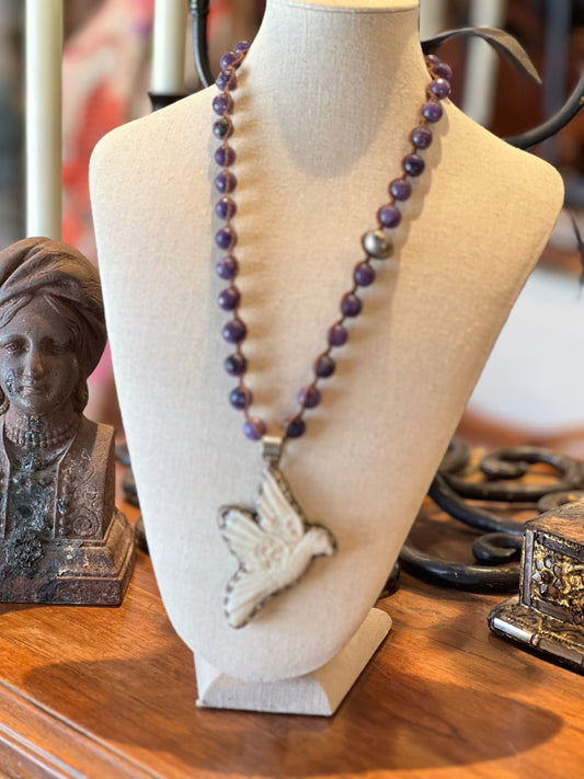Bone Dove on Purple Agate 1481