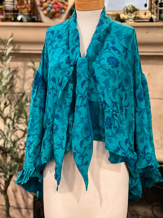 Gypsy Ruffle Top in Blue Flower