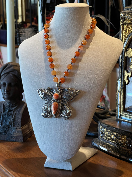 Orange Jade Butterfly Necklace 1489