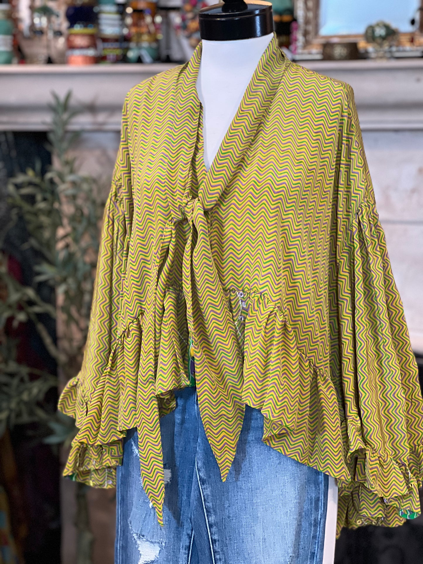 Gypsy Ruffle Top in Golden Zigzag