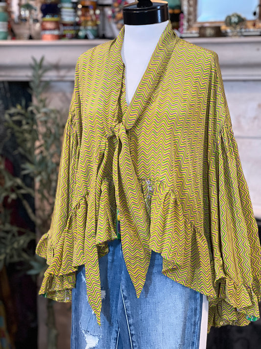 Gypsy Ruffle Top in Golden Zigzag