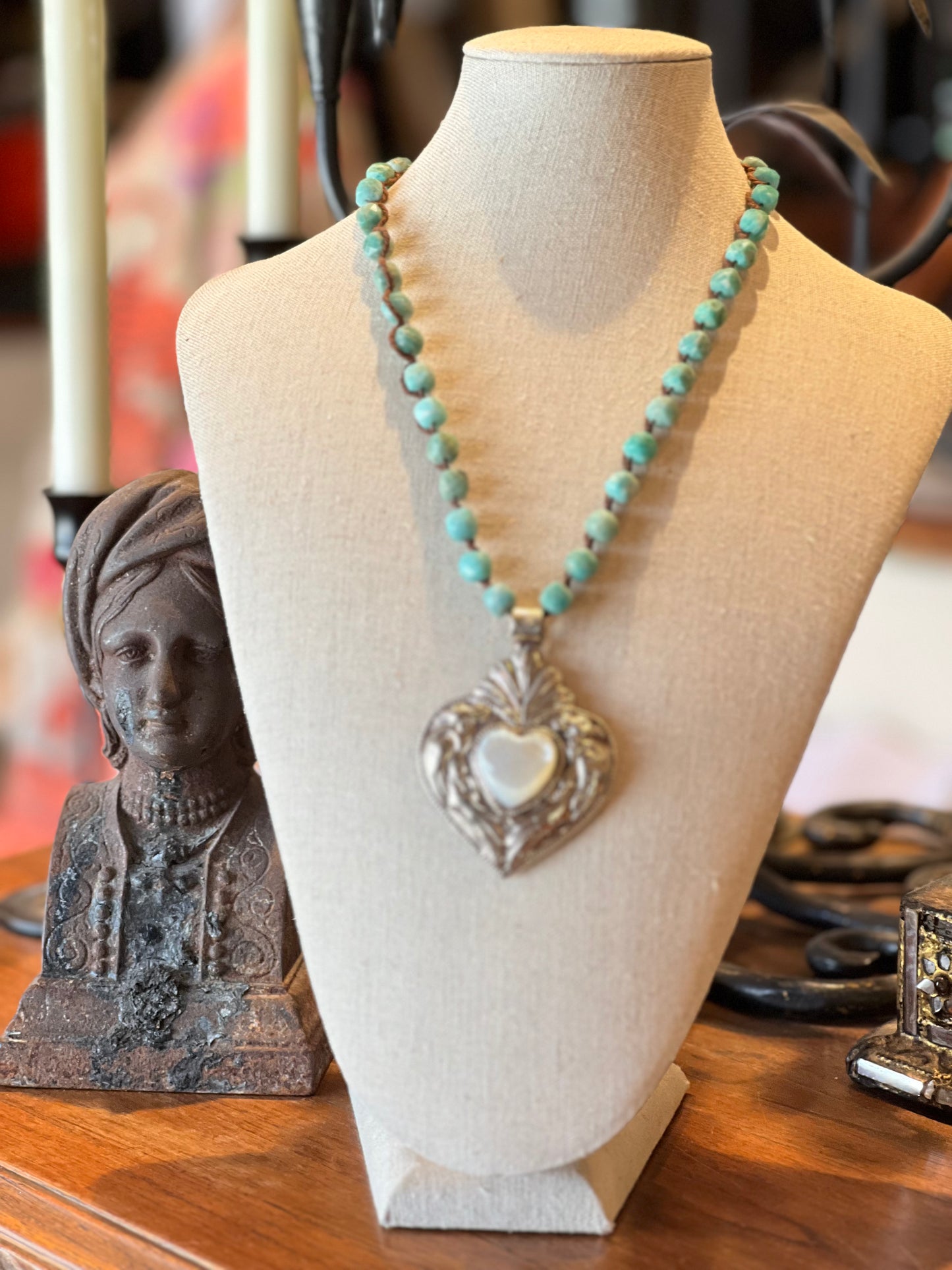 Mother of Pearl Heart with Jasper 1506