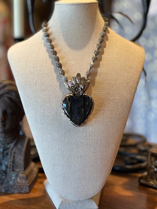 Sacred Labradorite Heart 1525 Necklace