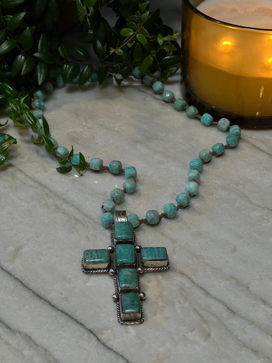 Turquoise Cross on Amazonite 1586