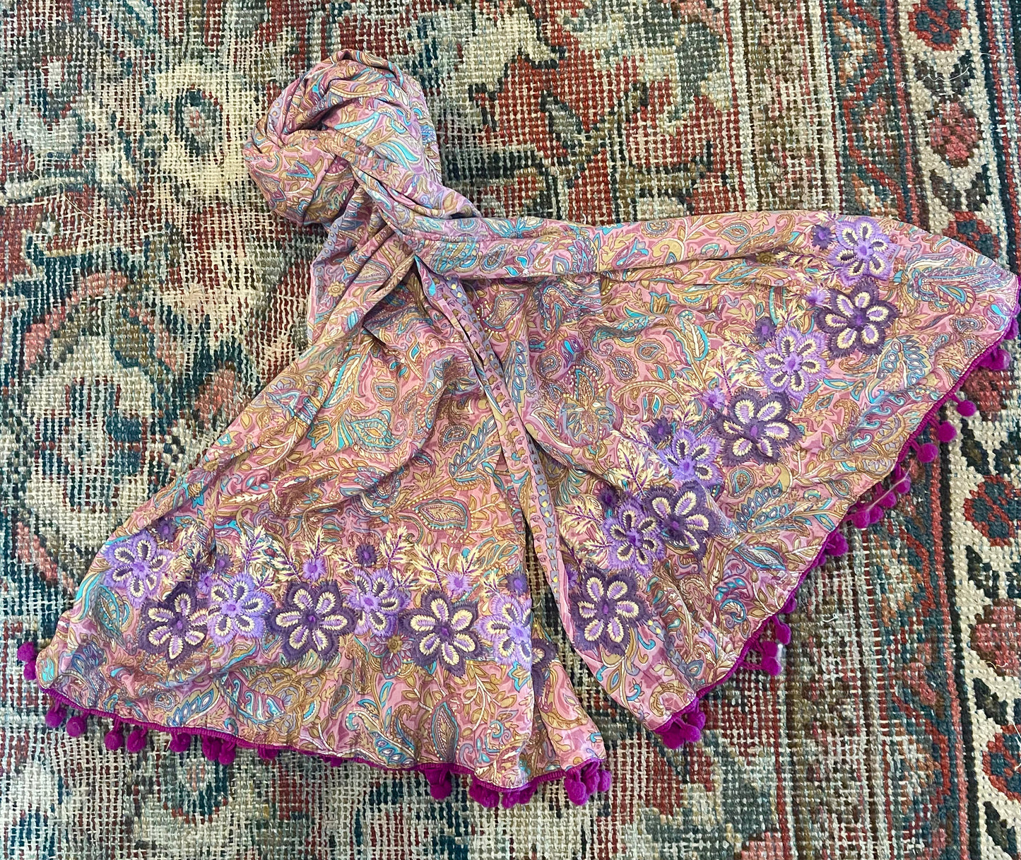 Pom Pom Scarf in Rosey