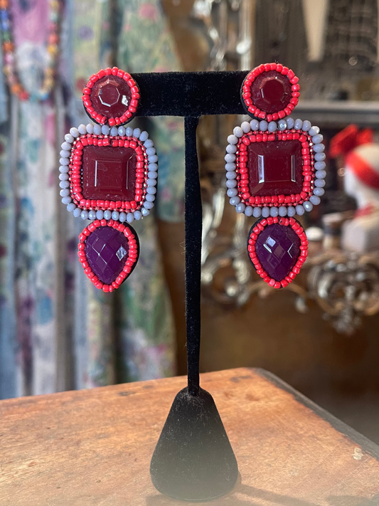 Beaded Merlot and Red Earrings