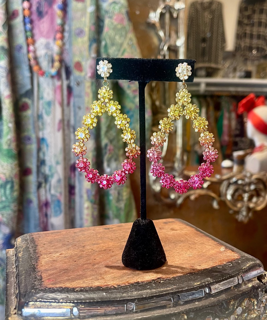 Pink Red Yellow Ombre Rhinestone Teardrops