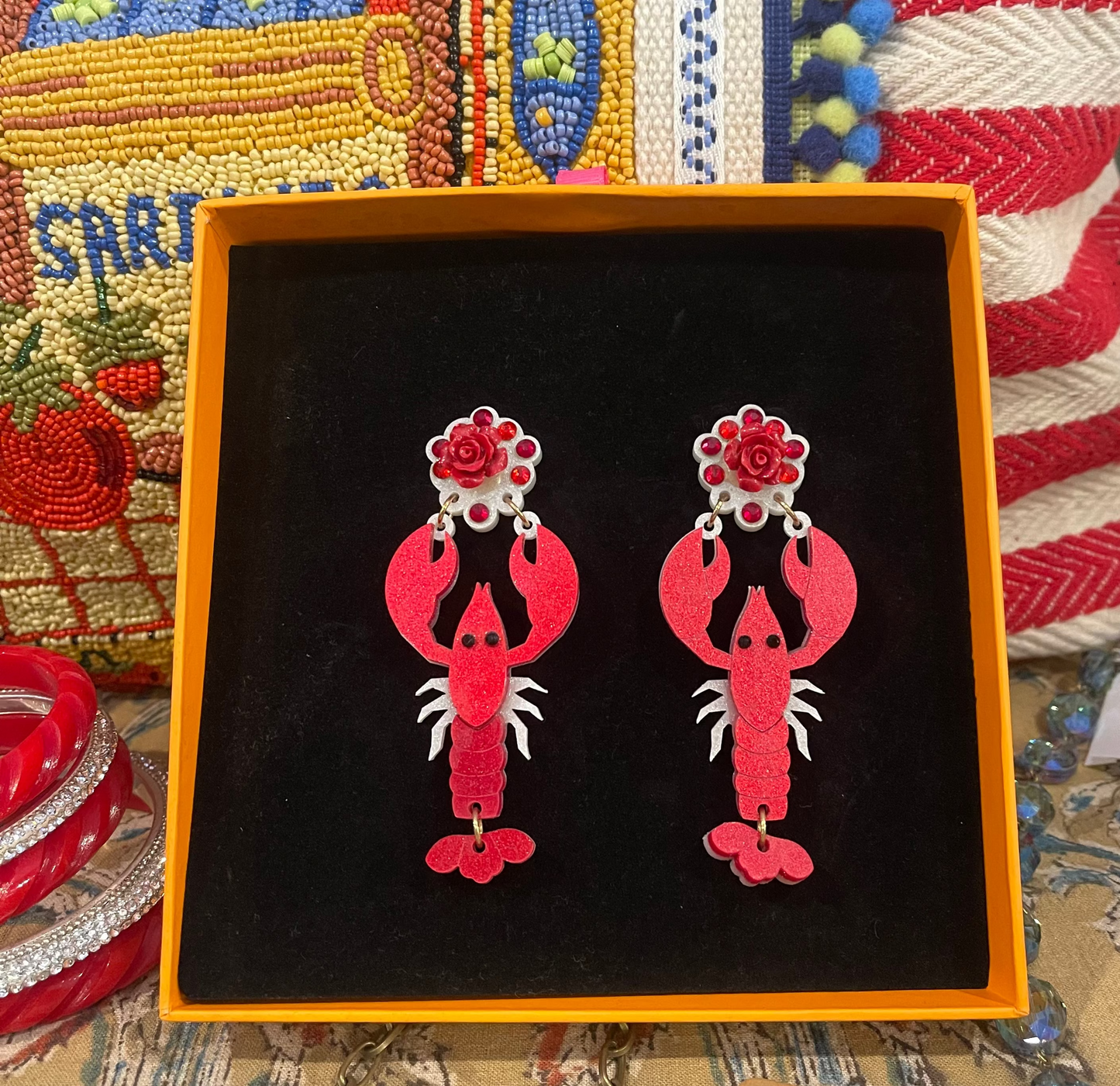Metallic Rose Lobster Earrings