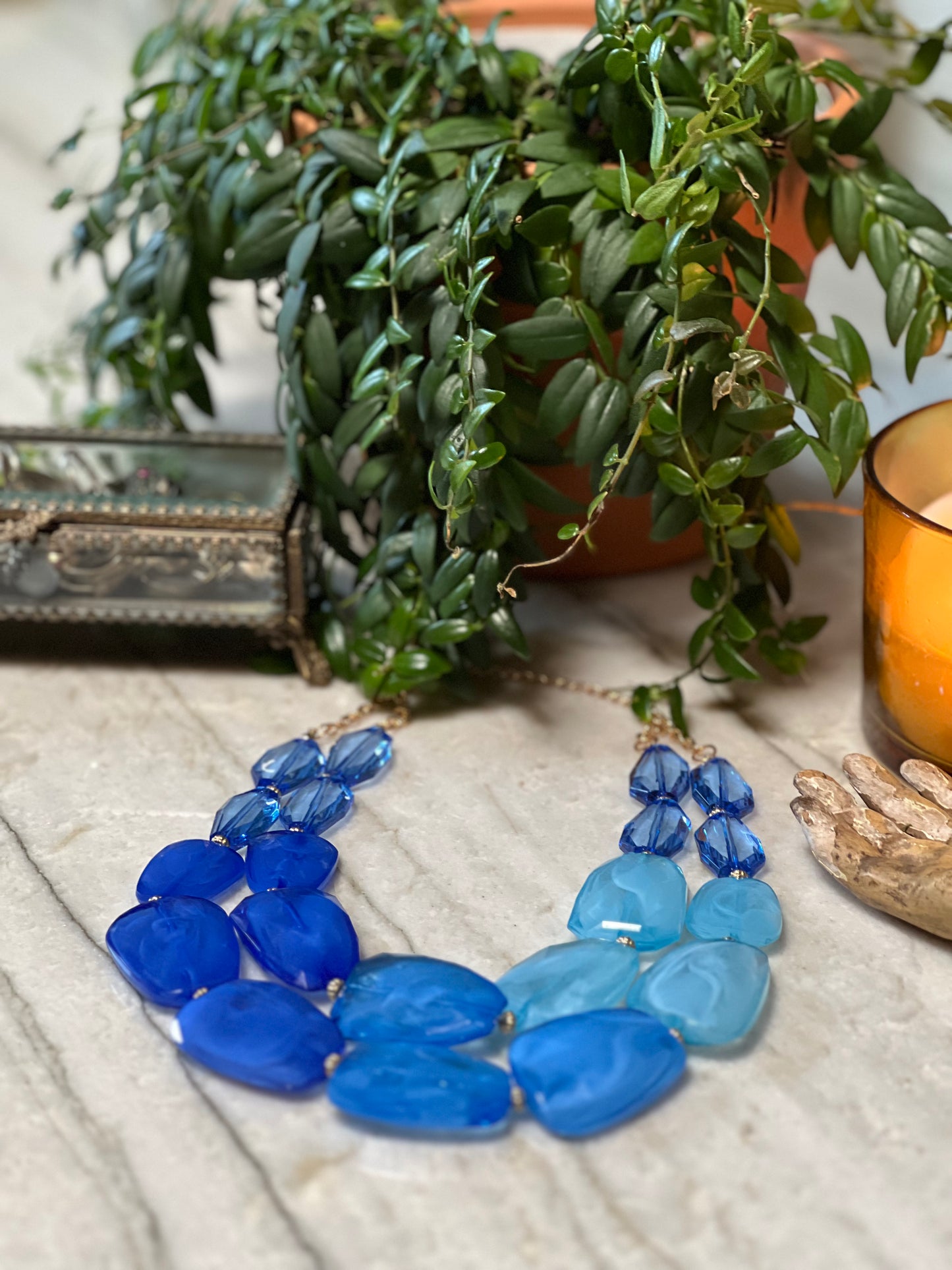 Resin Necklace in Blue Ice
