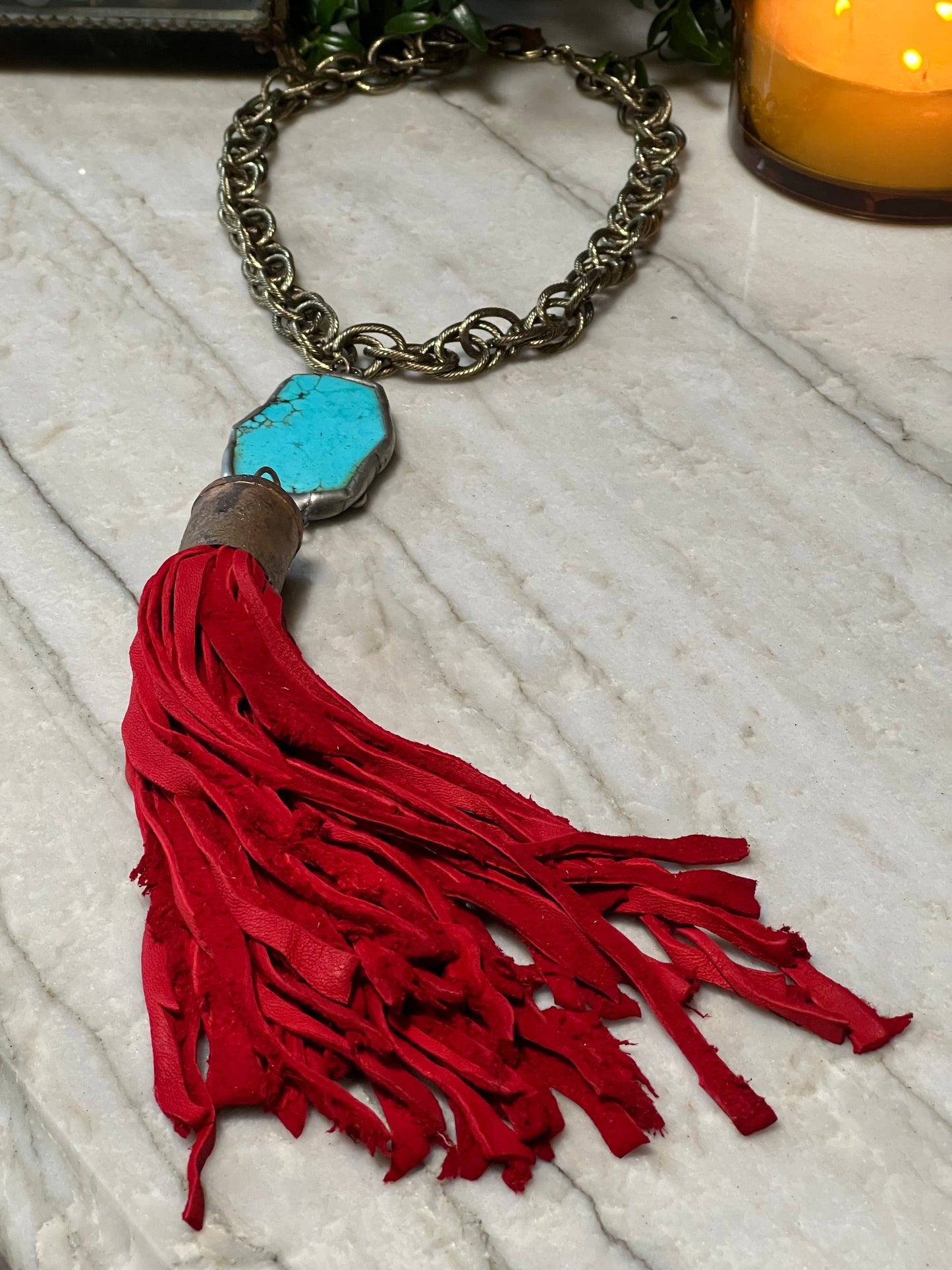 Sacred Tassel Necklace in Red Suede