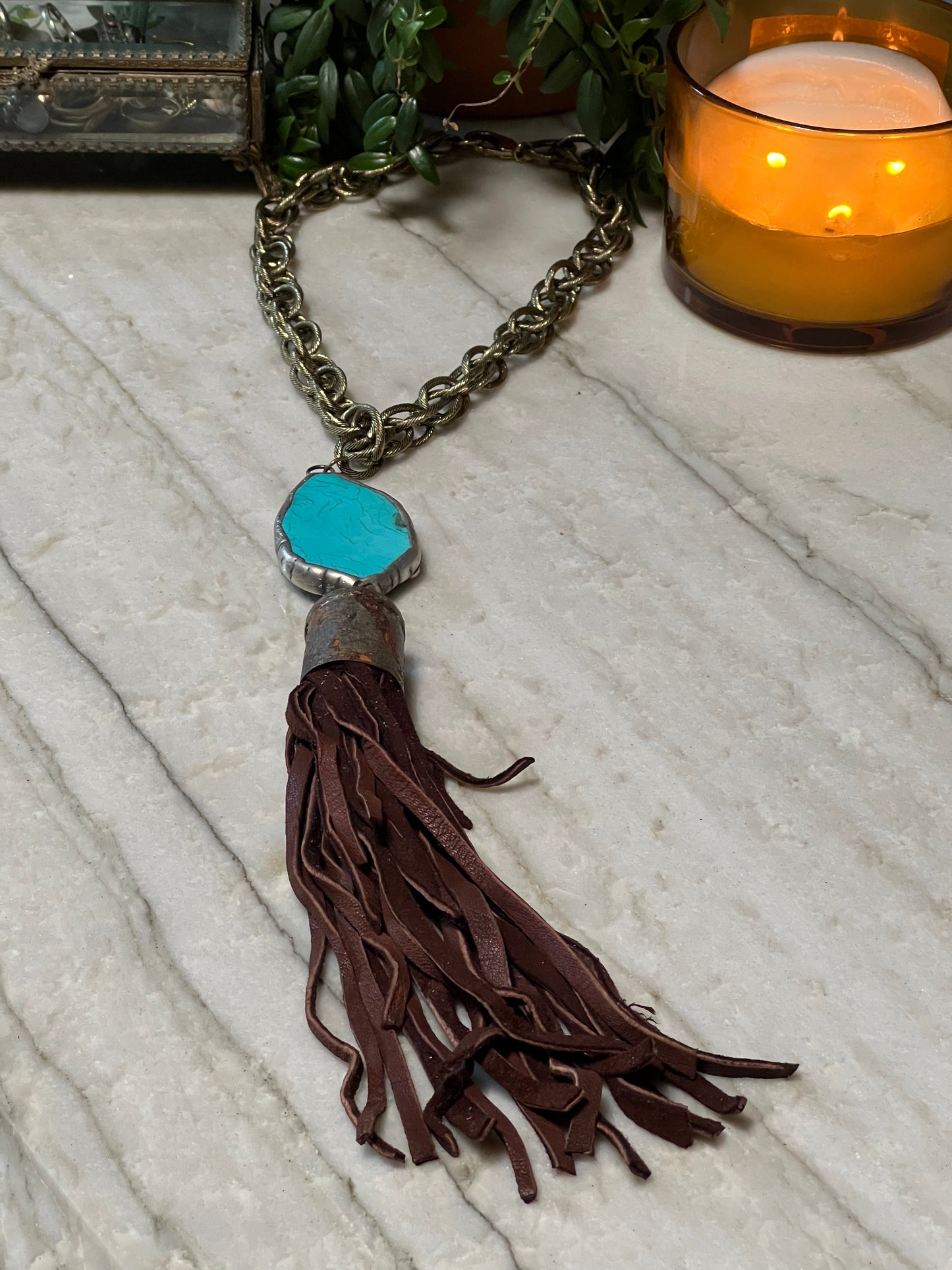 Sacred Tassel Necklace in Brown Suede