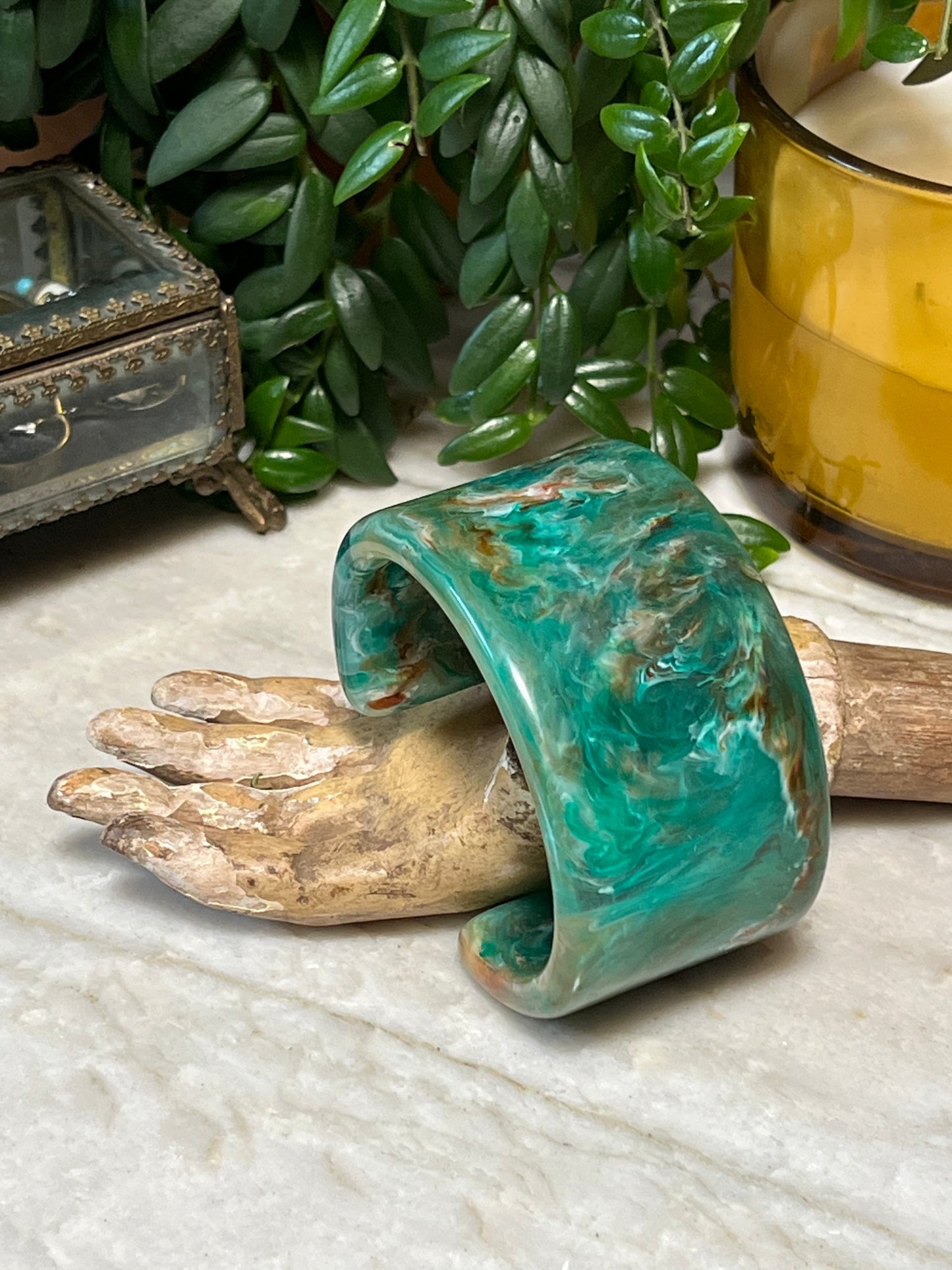 Cuff Bracelet in Green Marble
