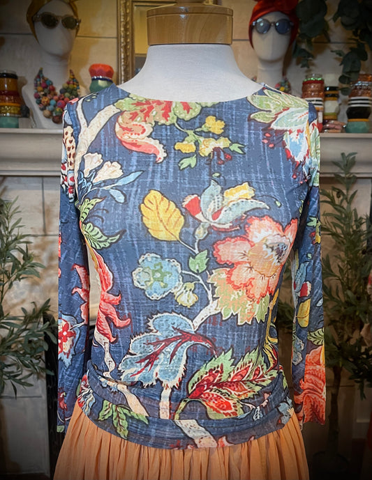 Nude Mesh T in Blue Botanical