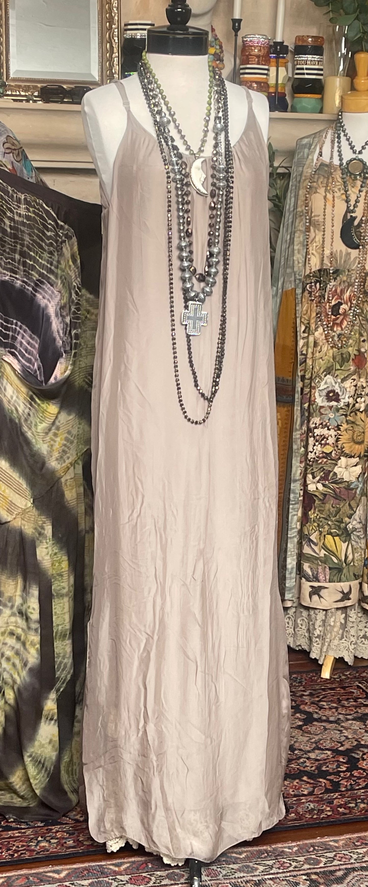 Daisy Slip Dress in Taupe – Chateau Bel Age Boutique