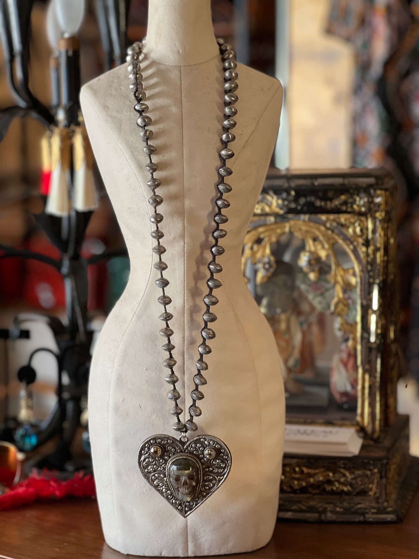 Labradorite Skull Heart Pendent Necklace