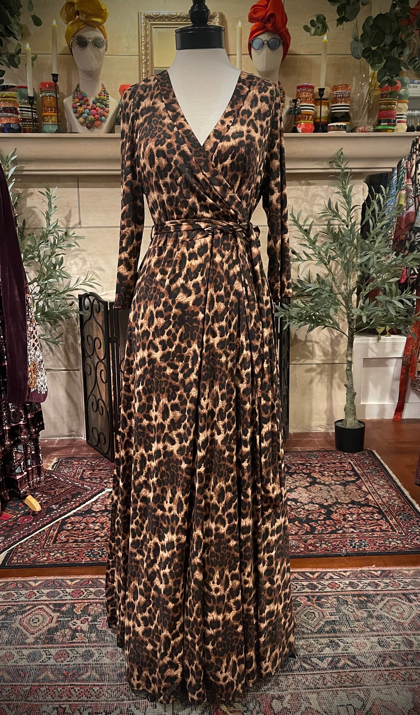 Leopard Print Mock Wrap Dress 3XL