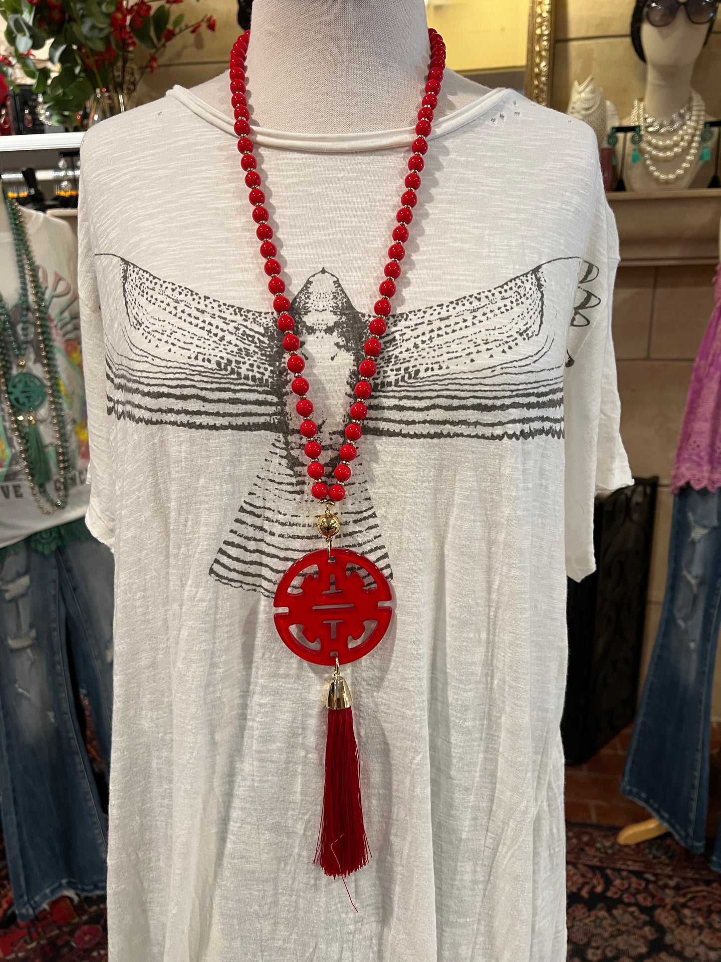 Cherry Blossom Pendant Necklace in Red