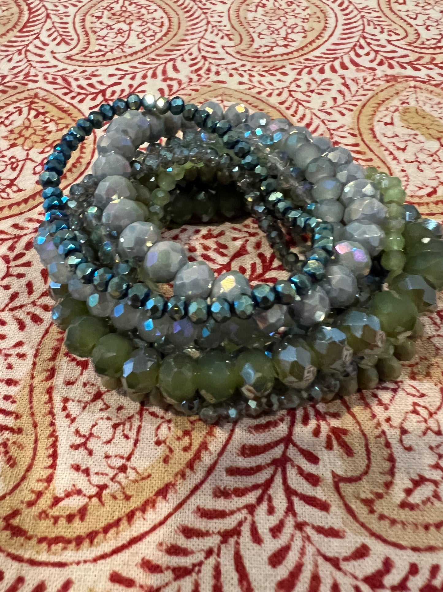 Stretch Bracelet Set in Gray Green