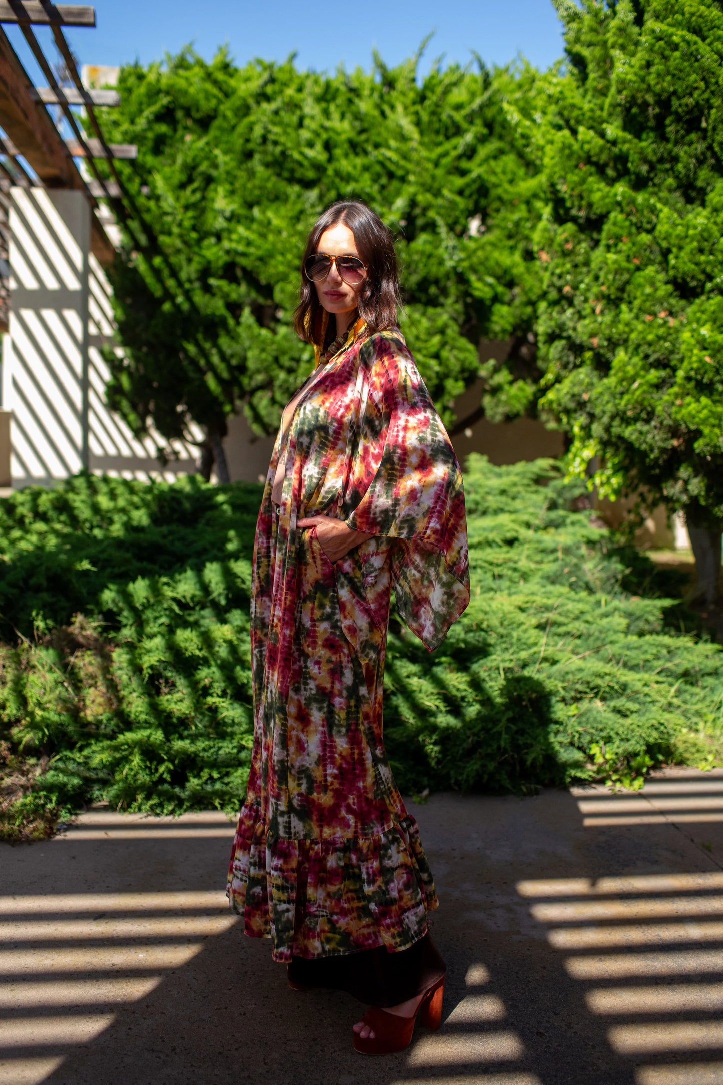 Janys Scarf Sleeve Kimono In Summer Moss by JGrace