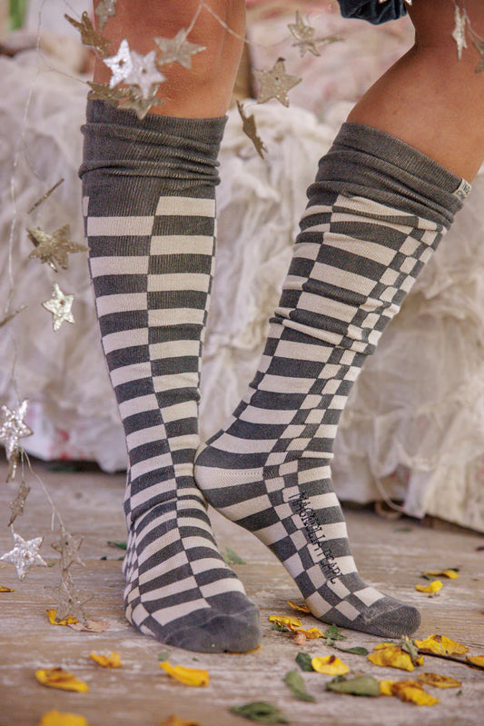 Check Over The Knee Socks 138 in Black Piano by MPearl