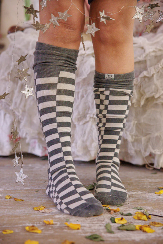 Check Over The Knee Socks 138 in Black Piano by MPearl