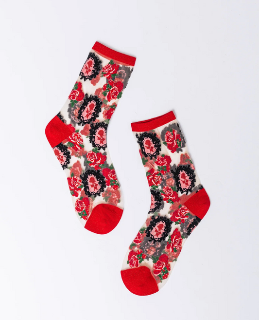 Cameo Rose Sheer Crew Socks