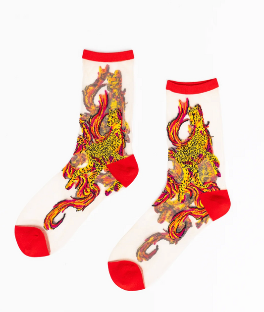 Flaming Cheetah Sheer Crew Socks