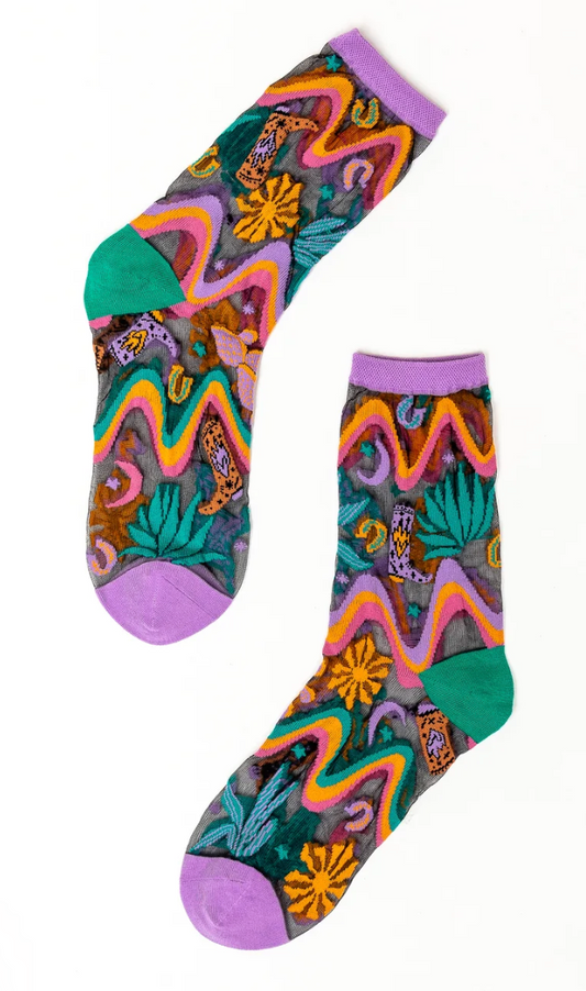 Desert Disco Black Sheer Crew Socks