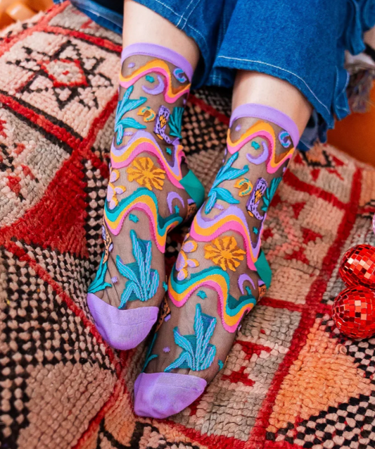 Desert Disco Black Sheer Crew Socks