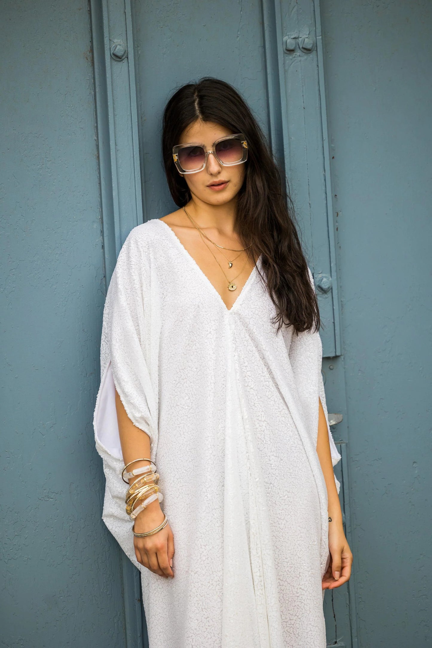 Ivory Sequin Caftan by Jennafer Grace