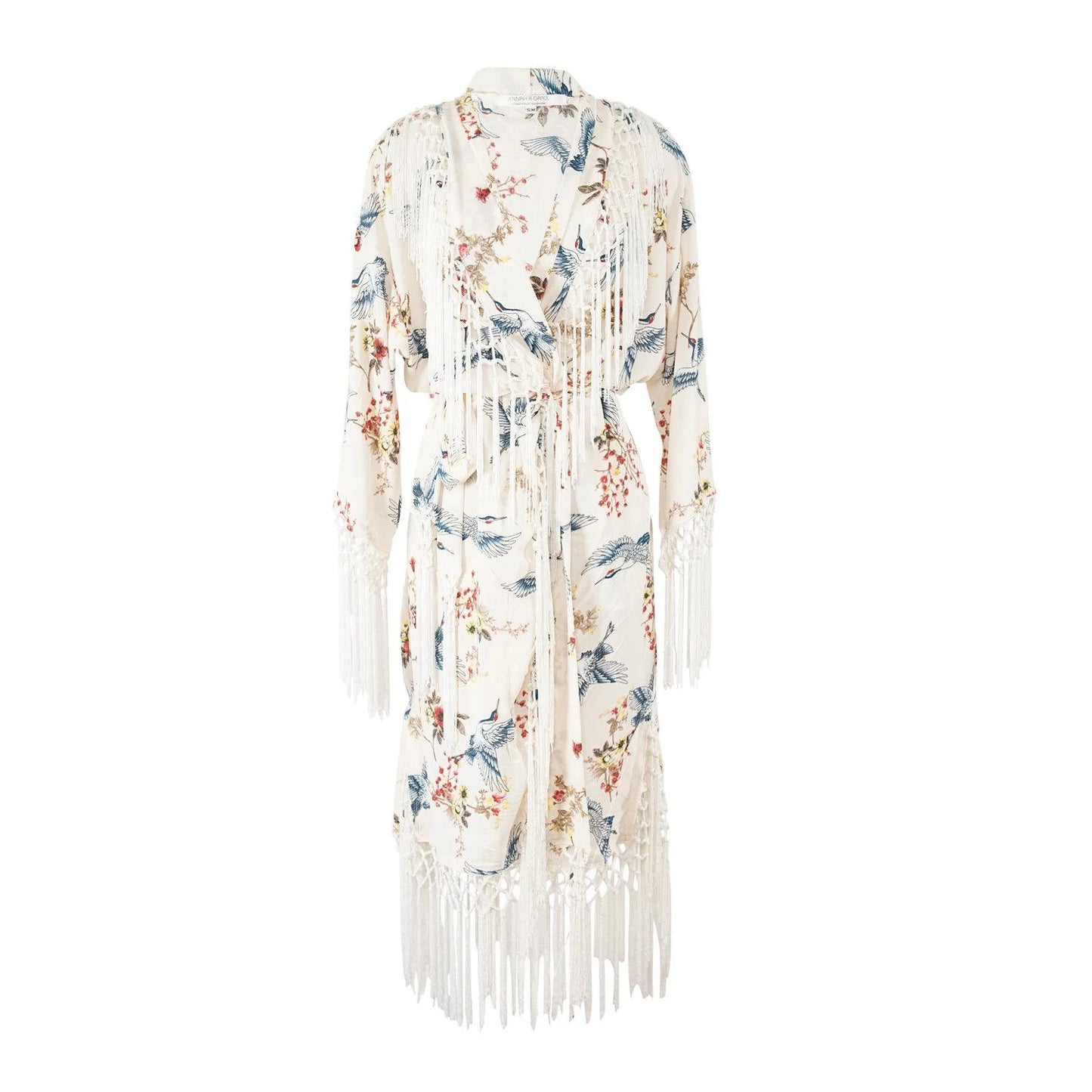 Crane Blanc Fringe Koi Kimono