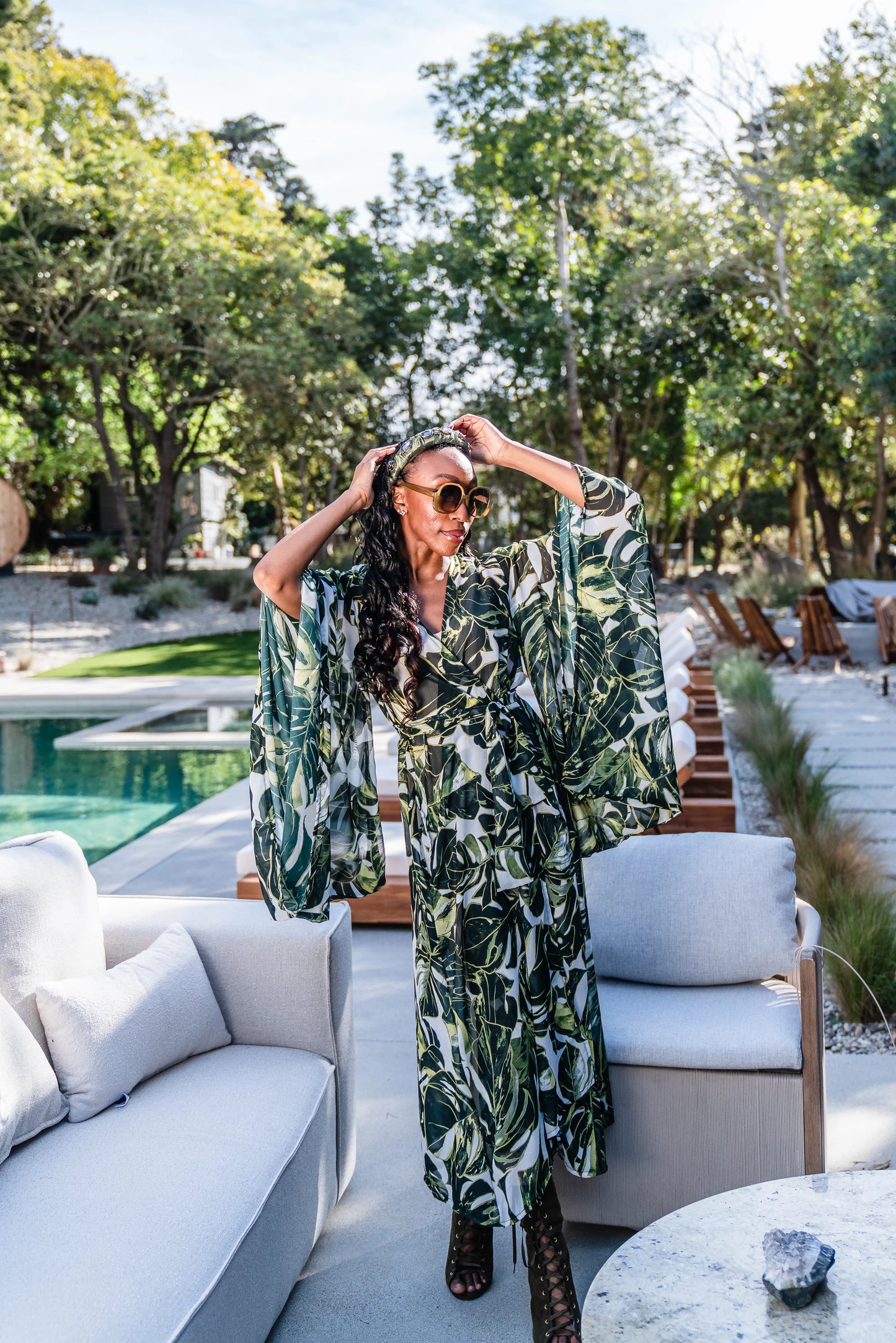 Mallorca Palms Blanc Kimono by Jennafer Grace