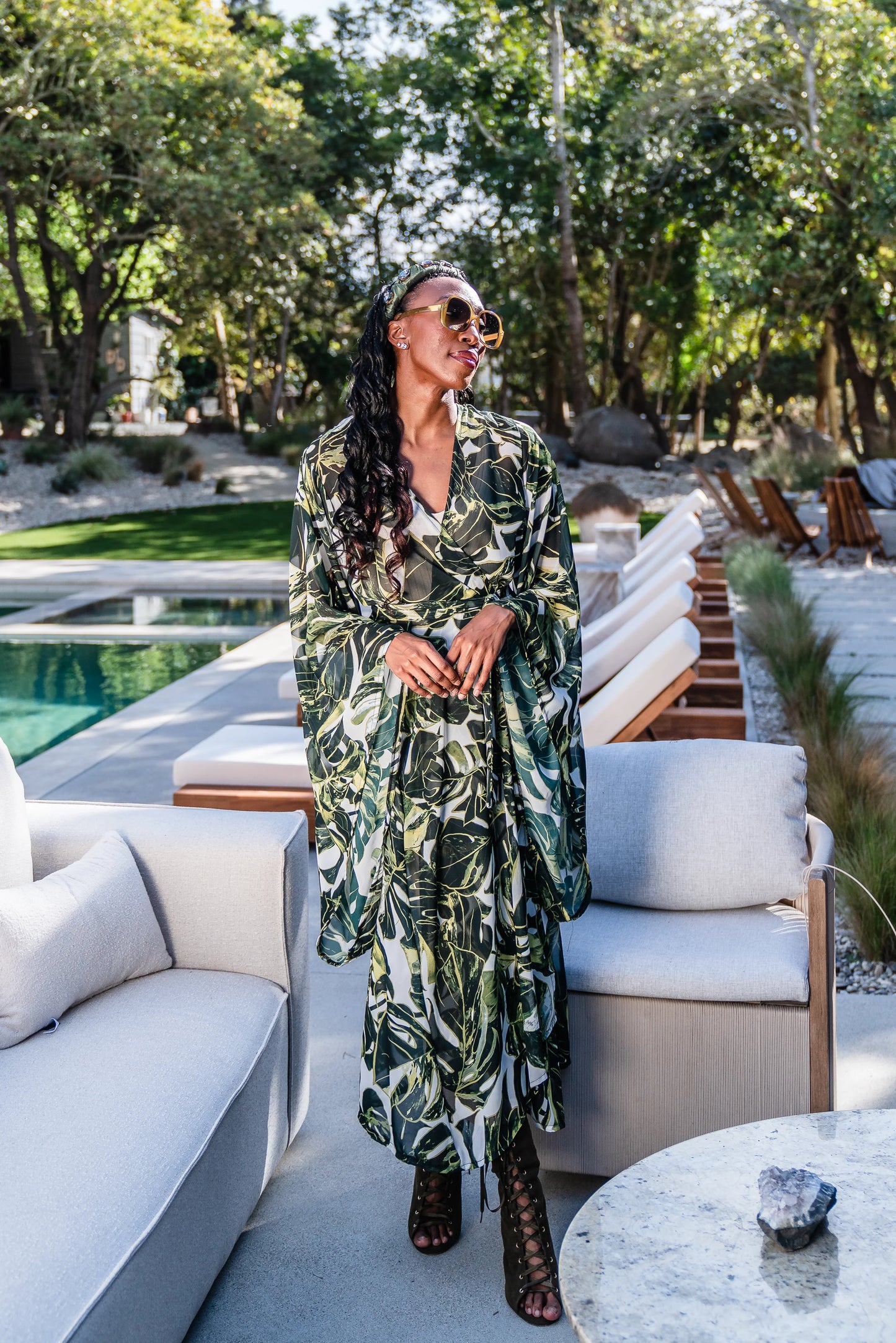 Mallorca Palms Blanc Kimono by Jennafer Grace
