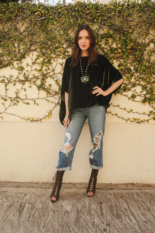 Olive Silk Velvet Scarf Top by Jennafer Grace