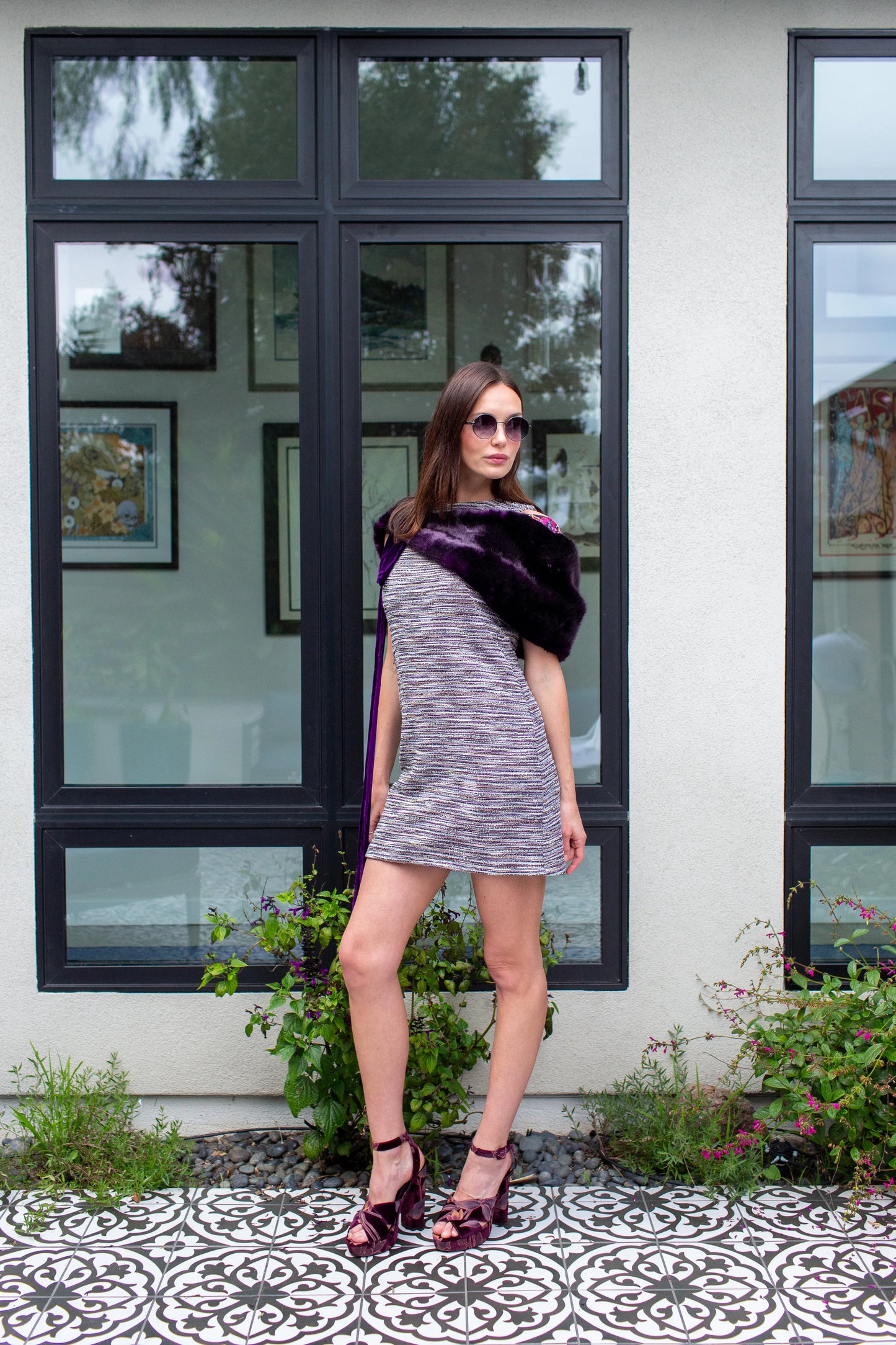 Plum Faux Fur Velvet Knot Stole by JGrace