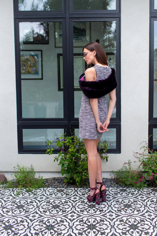 Plum Faux Fur Velvet Knot Stole by JGrace