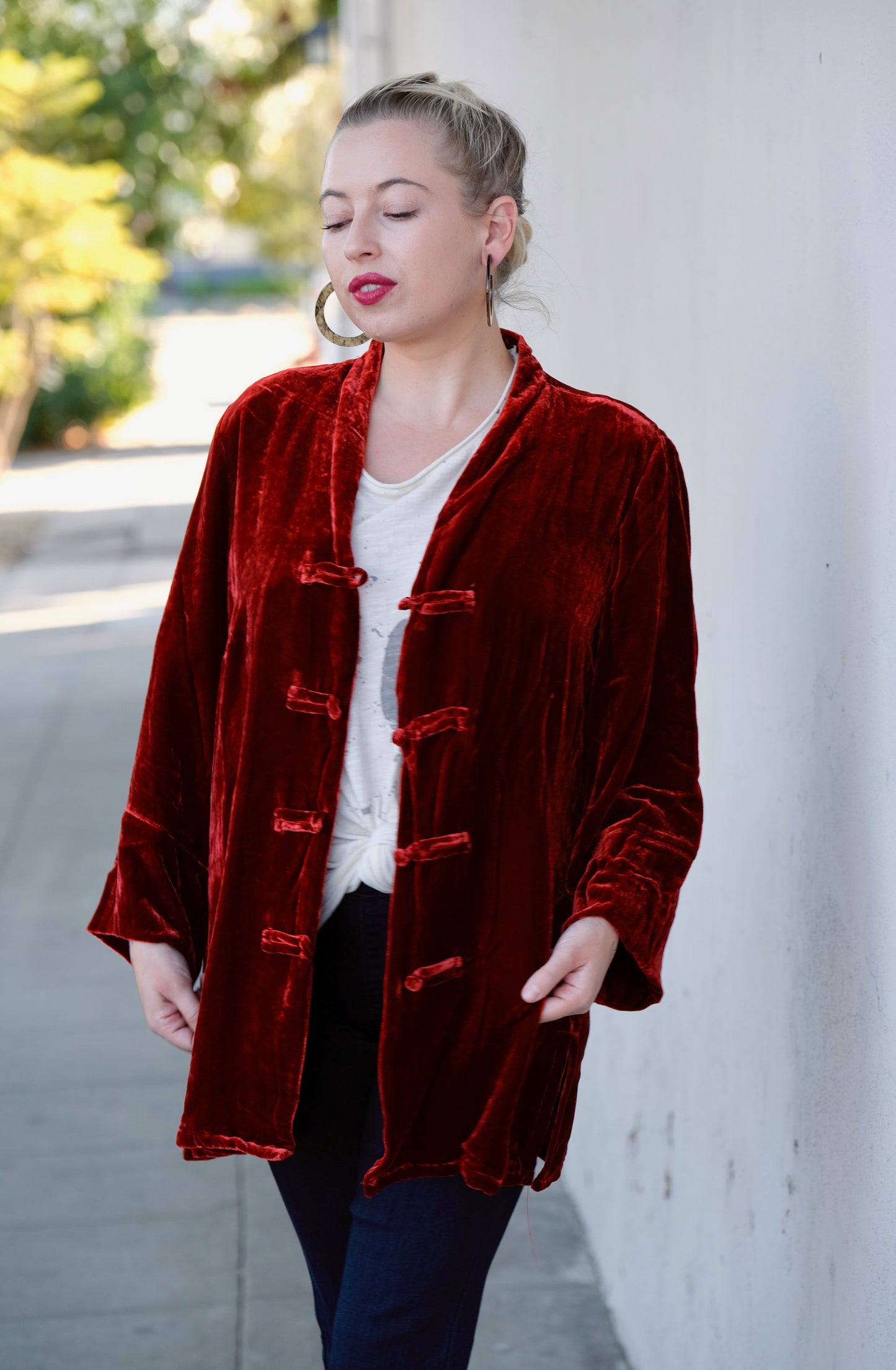 Mystic Velvet Blazer in Red