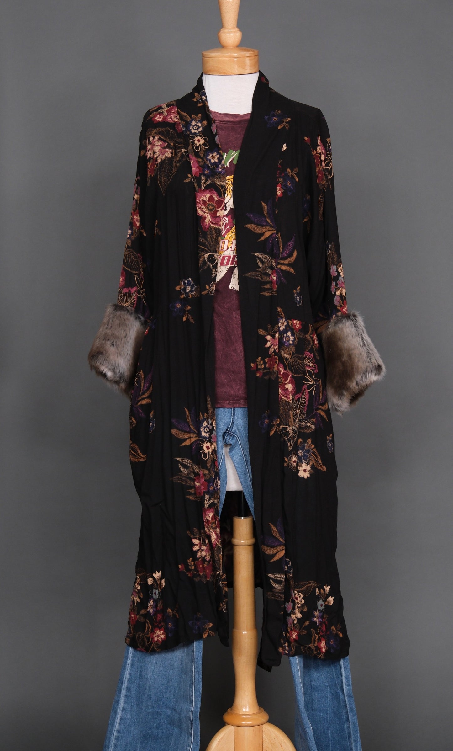 Midnight Flower Faux Fur Koi Kimono by Jennafer Grace