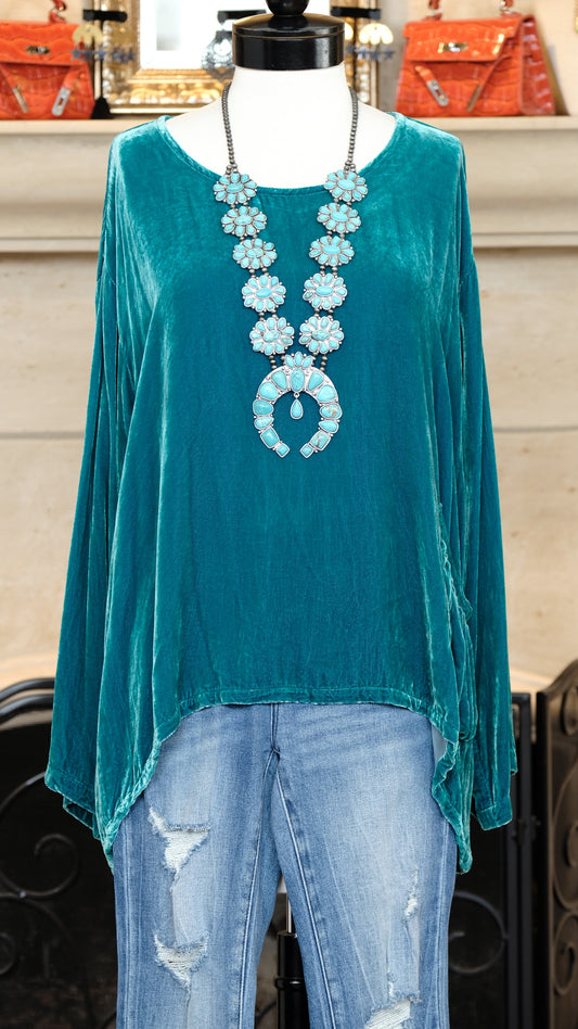 Luxe Velvet Top in Mermaids Dream Aqua
