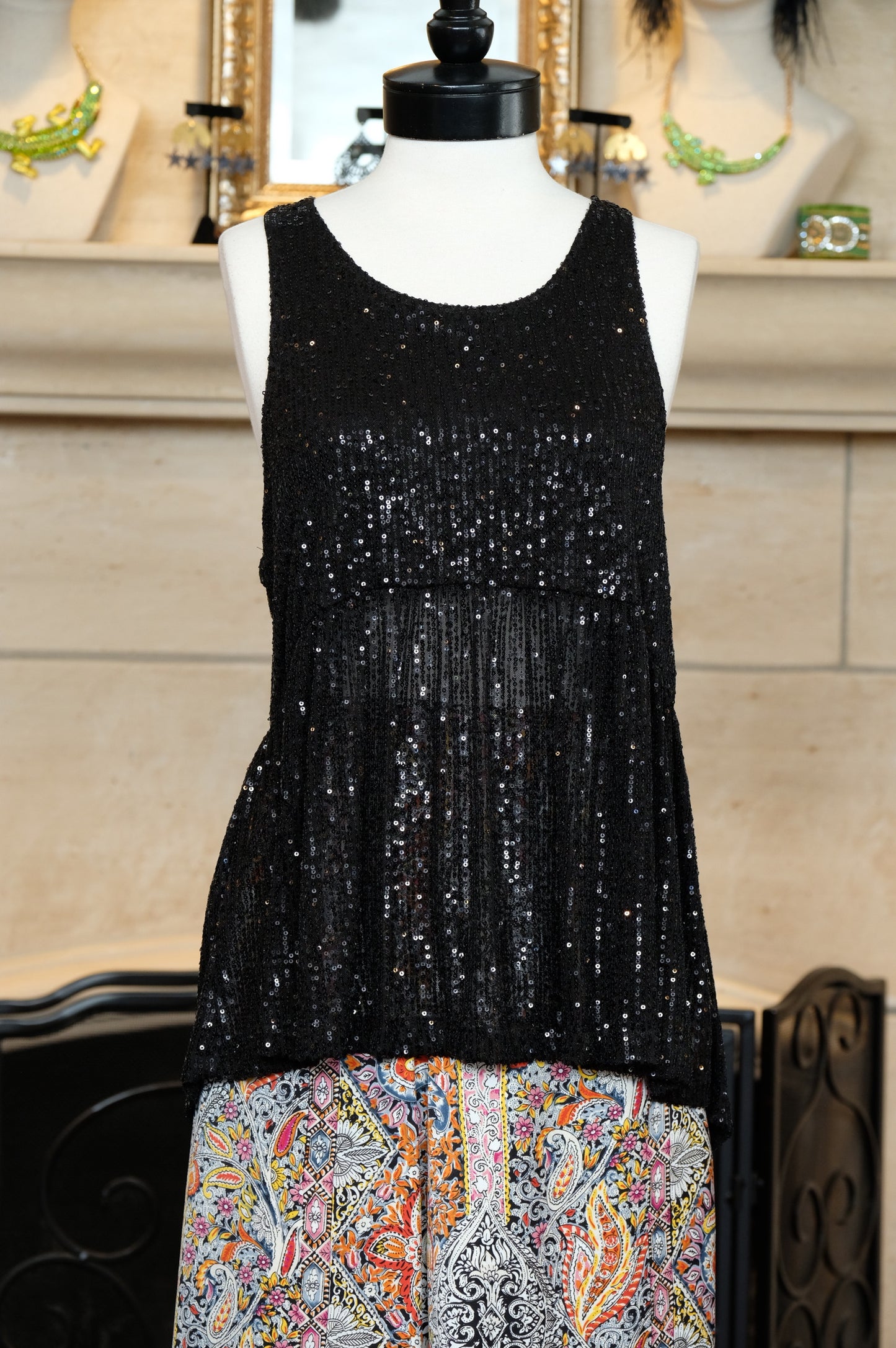 Black Sequin Tank Top
