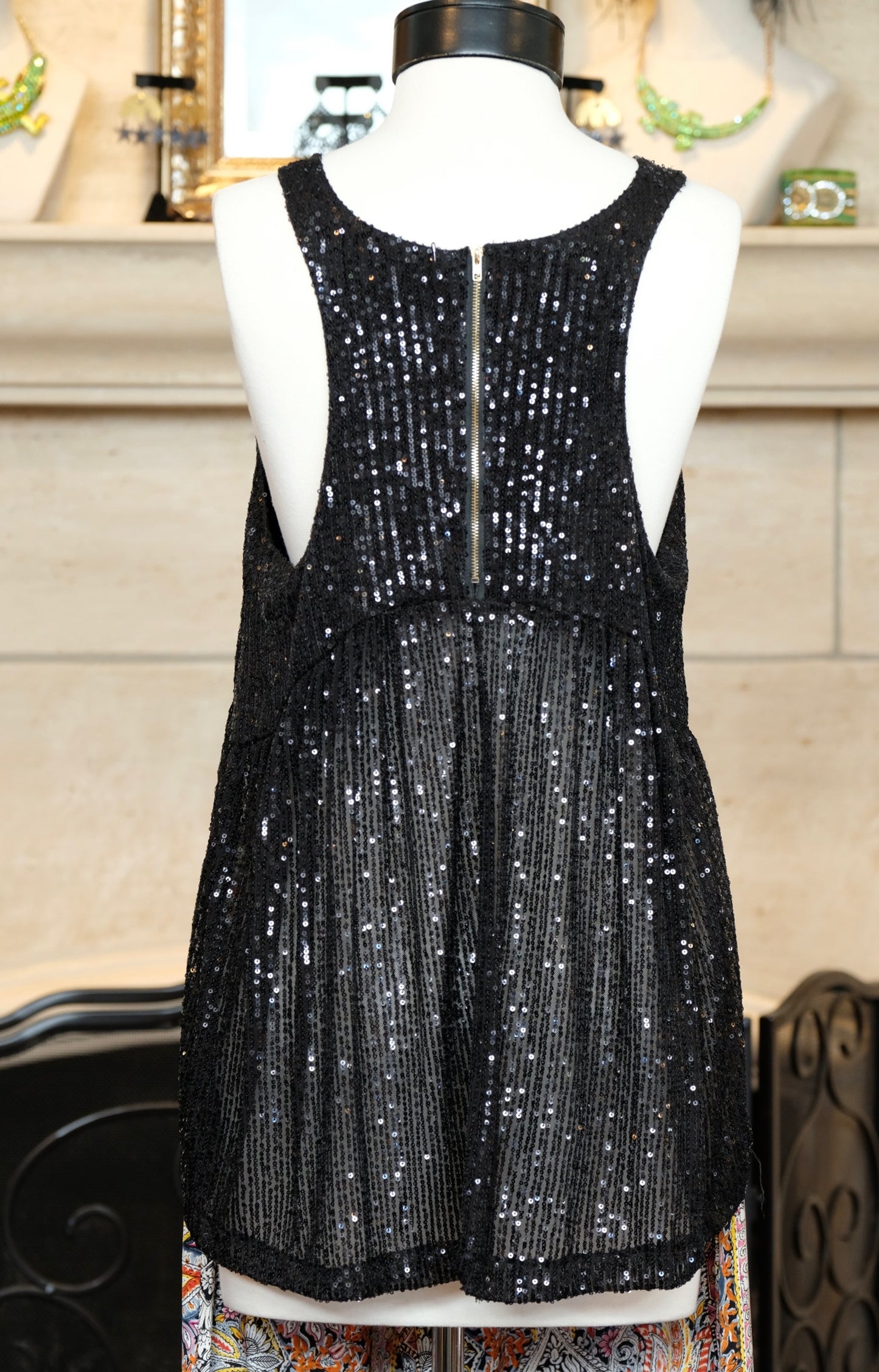 Black Sequin Tank Top