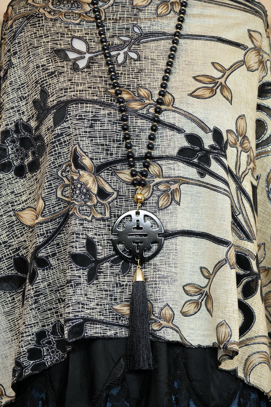 Cherry Blossom Pendant Necklace in Black Night